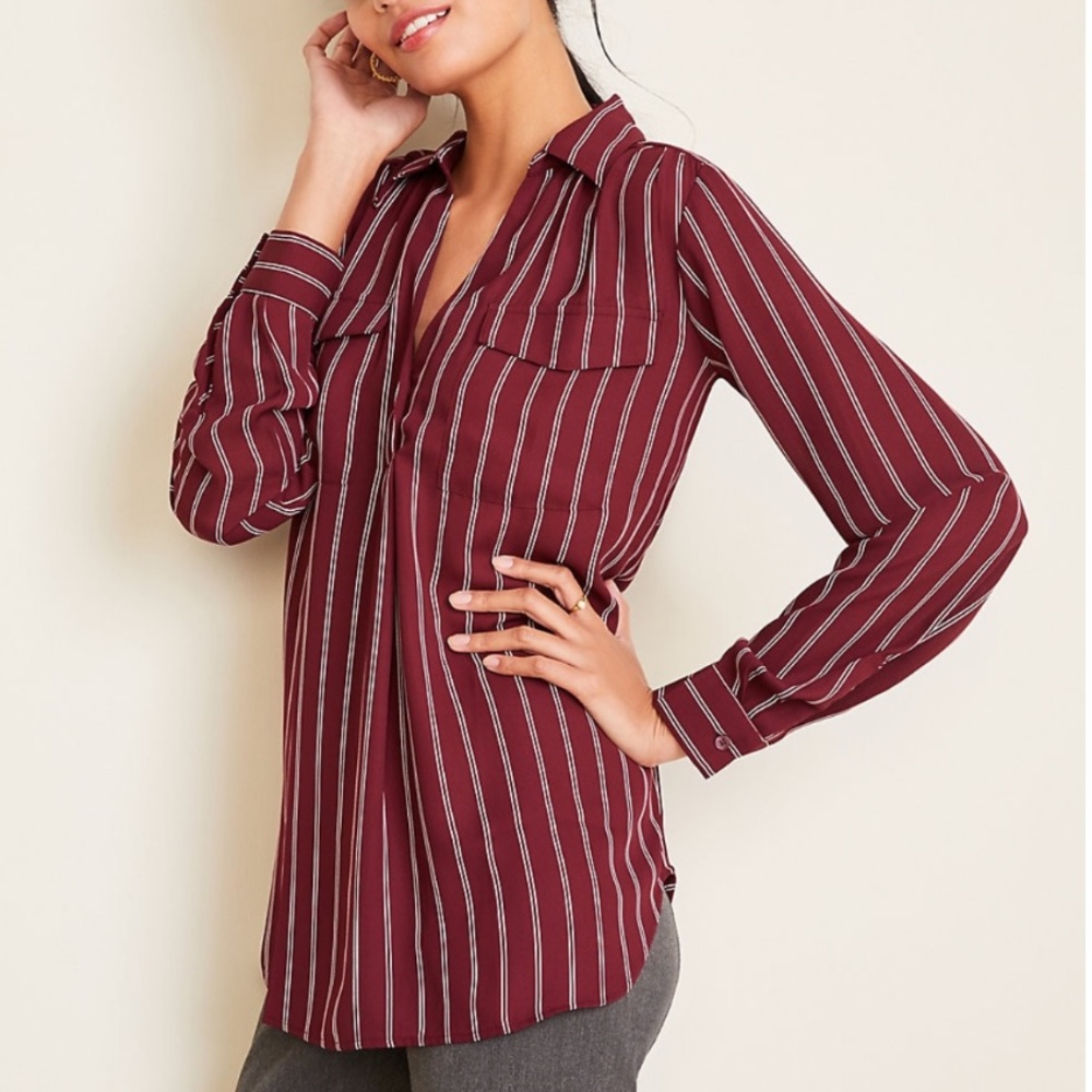 ANN TAYLOR Women’s Striped Camp Shirt XXS NWT